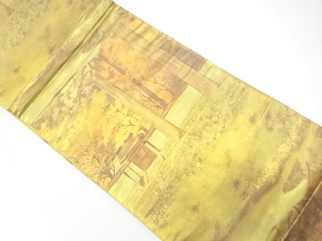 JAPANESE KIMONO / ANTIQUE FUKURO OBI / SILK / WOVEN SCENERY